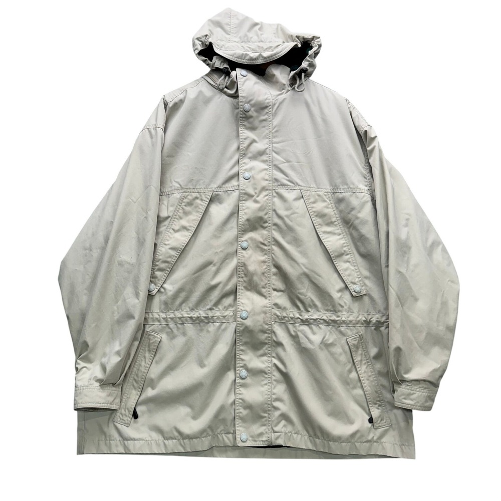 Eddie Bauer Parka Jacket Men's XL Beige Hooded Plaid Lined Outdoor Coat